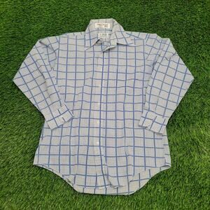 Vintage 70s Disco Checkered Button Shirt Medium 20x30 Blue